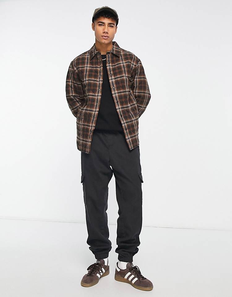 River Island quilted check overshirt in brown